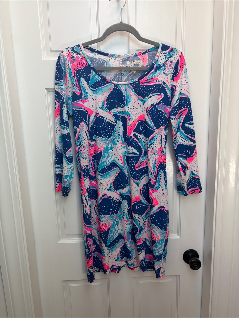 Lilly Pulitzer Navy, Pink & Aqua Starfish Print Long Sleeve Dress